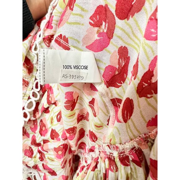Poupette St Barth Bruna Floral Print Ruffle-Trim Mini Dress White Red Alamy S - Picture 4 of 5